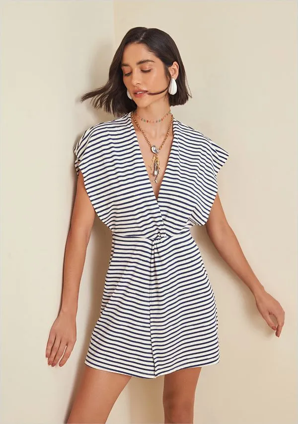 Vestido Morena Rosa Curto Decote V Transpasse Frente Azul Marinho P