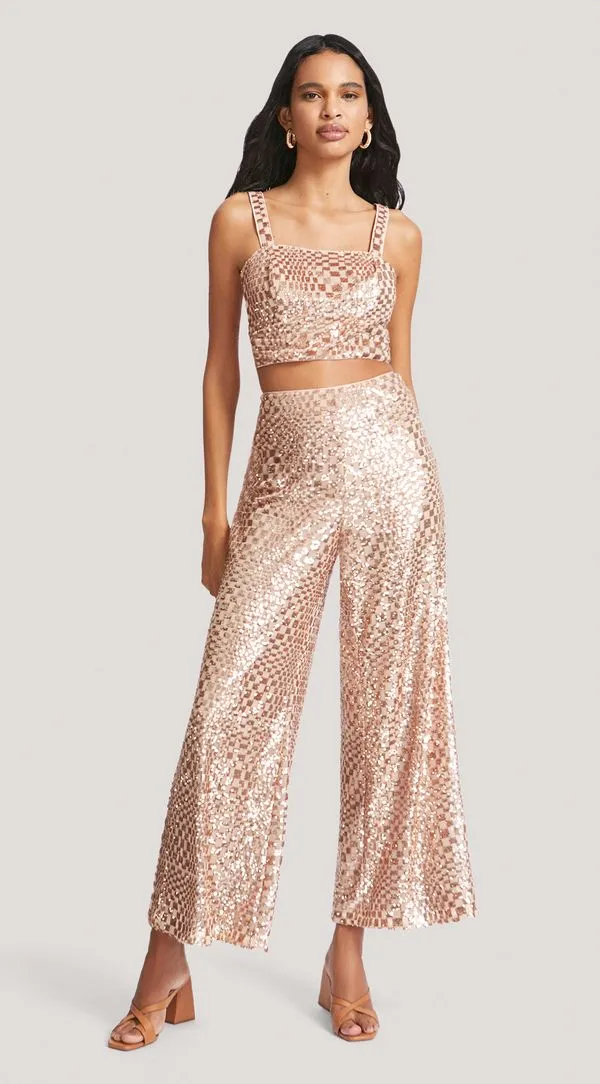 Calca Morena Rosa Pantalona Cós Elástico Detalhe Paetê Rosa 36