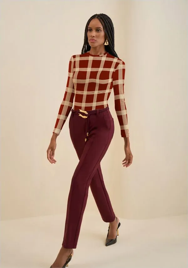 Calça Morena Rosa Reta Alta Bordo 36