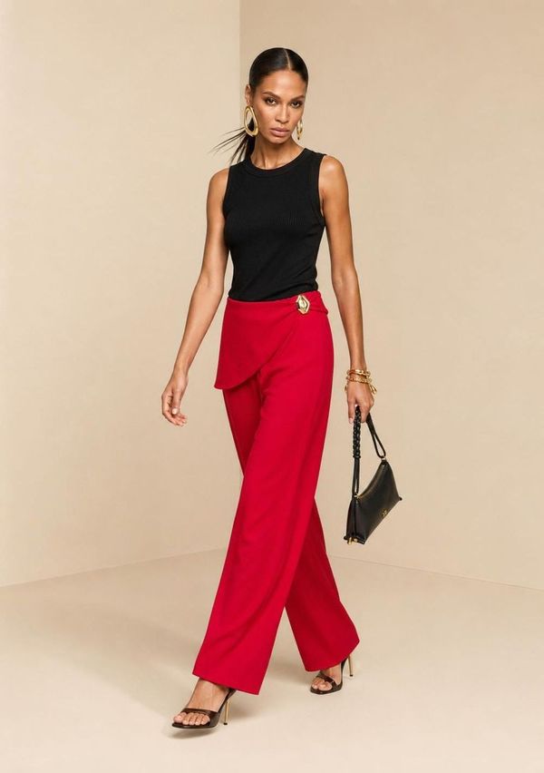 Calça Morena Rosa Reta Alta Vermelho 44