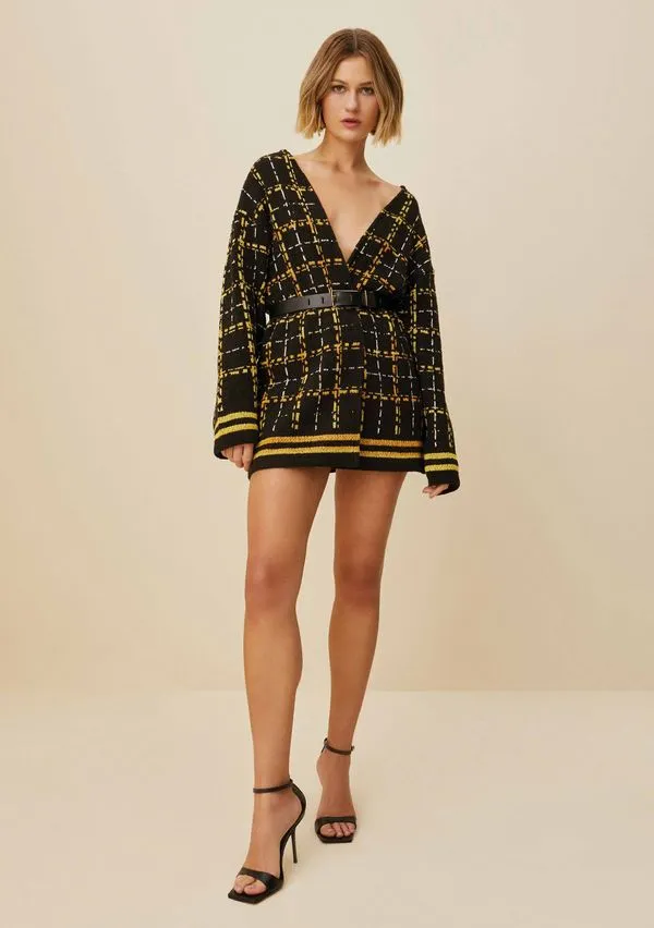 Kimono Morena Rosa Alongado Tricô Amarelo P