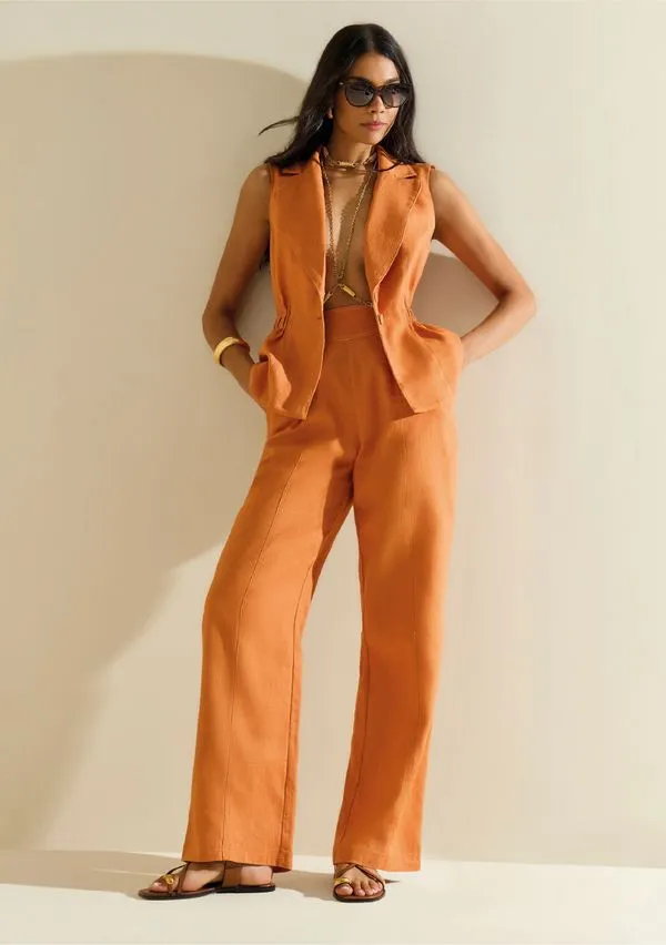 Calça Morena Rosa Reta Alta Laranja 42