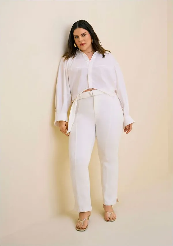 Calça Morena Rosa Reta Alta Off White 46