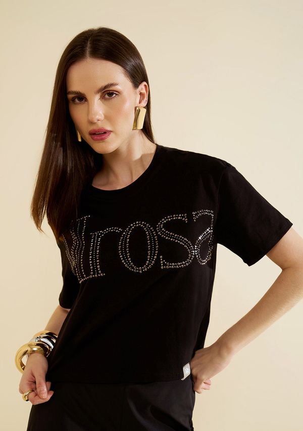 Camiseta Morena Rosa Solta Decote Careca Manga Curta Cropped Preto G