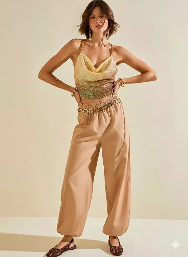 Calça Morena Rosa Jogging Alta Marrom 42