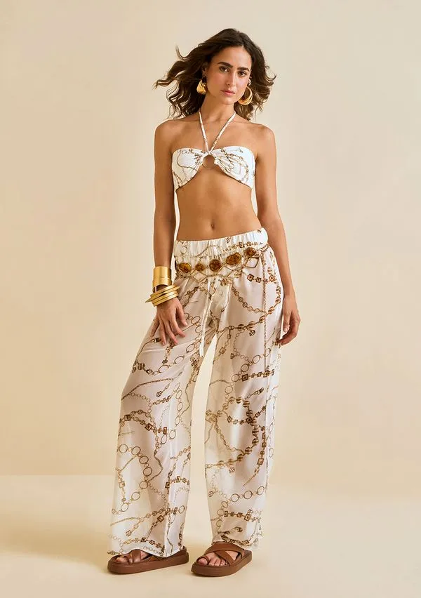 Calça Morena Rosa Wide Média Off White M
