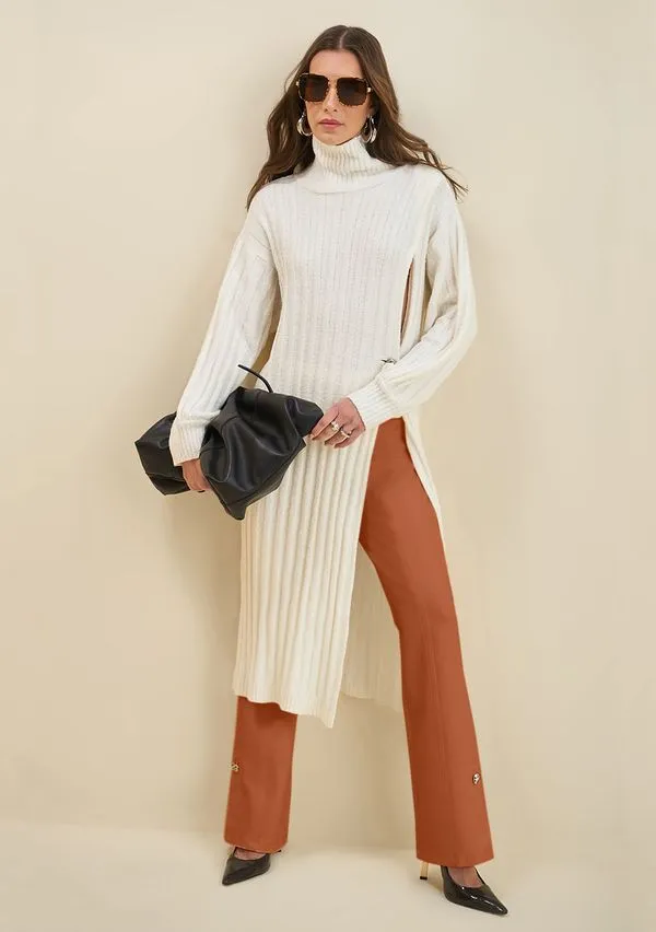 Calça Morena Rosa Boot Cut Alta Bege 38