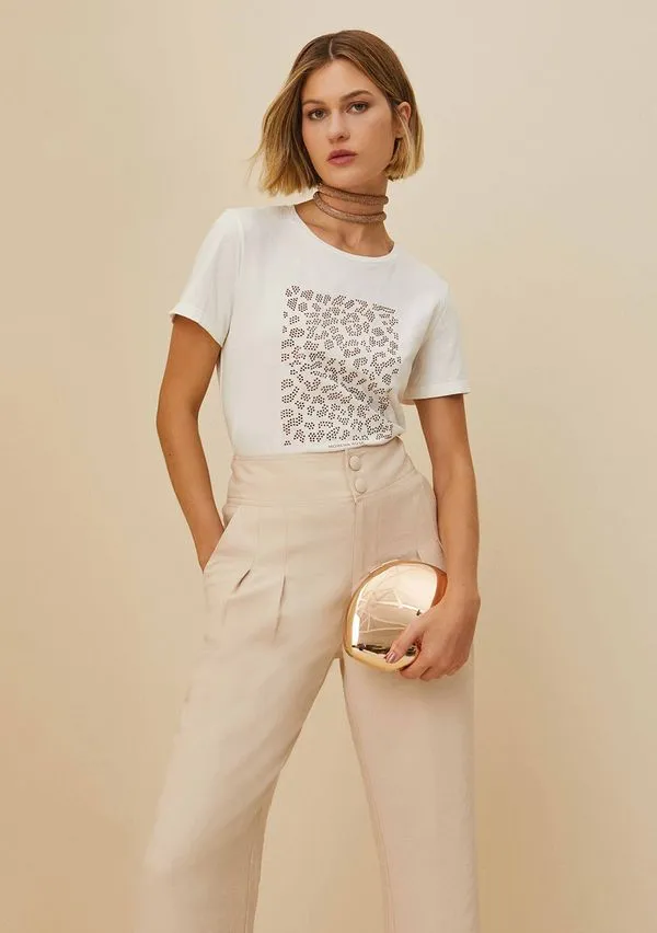 T-Shirt Morena Rosa Decote Redondo Estampa Termocolante Off White Off White GG