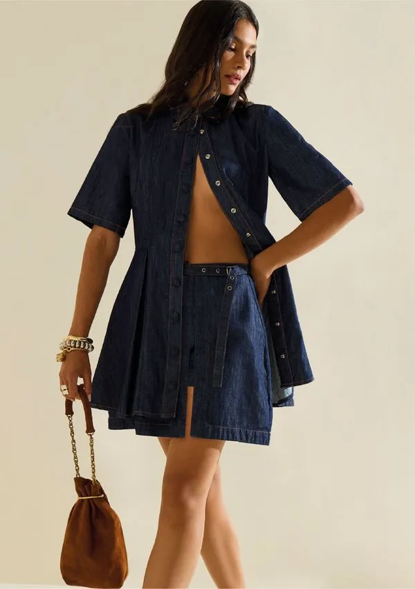 Shorts Morena Rosa Amplo Alta Azul 38