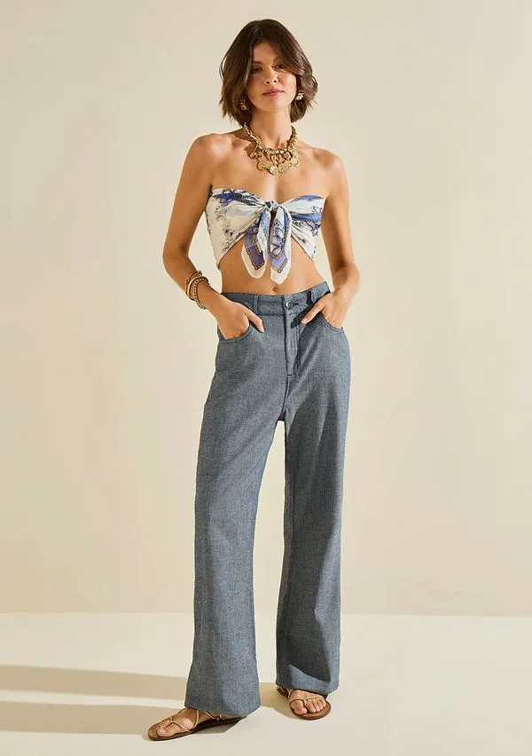 Calça Morena Rosa Flare Alta Azul 42