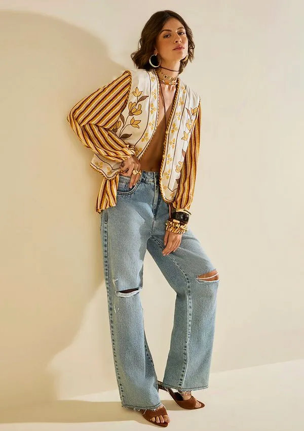 Calça Morena Rosa Wide Alta Azul 40
