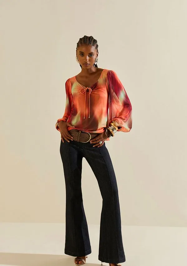 Calça Morena Rosa Boot Cut Alta Azul 34