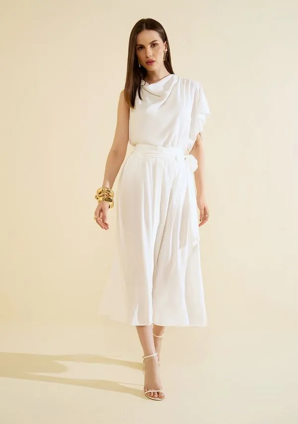 Saia Morena Rosa Evasê Alta Midi Off White 38