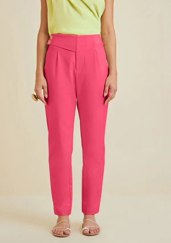Calça Morena Rosa Slim Cós Alto Detalhe Cós Laranja 44