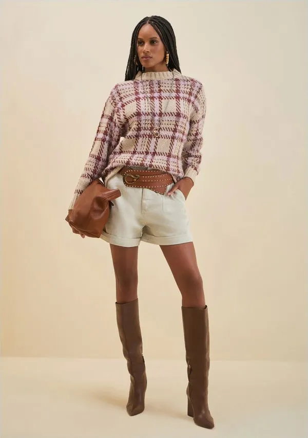 Shorts Morena Rosa Amplo Alta Off White 36