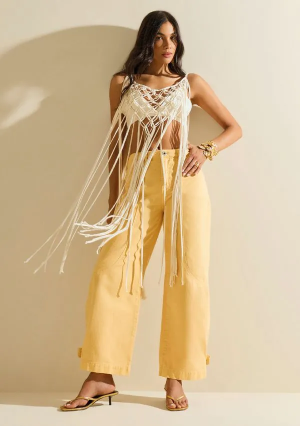 Calça Morena Rosa Wide Média Amarelo 36