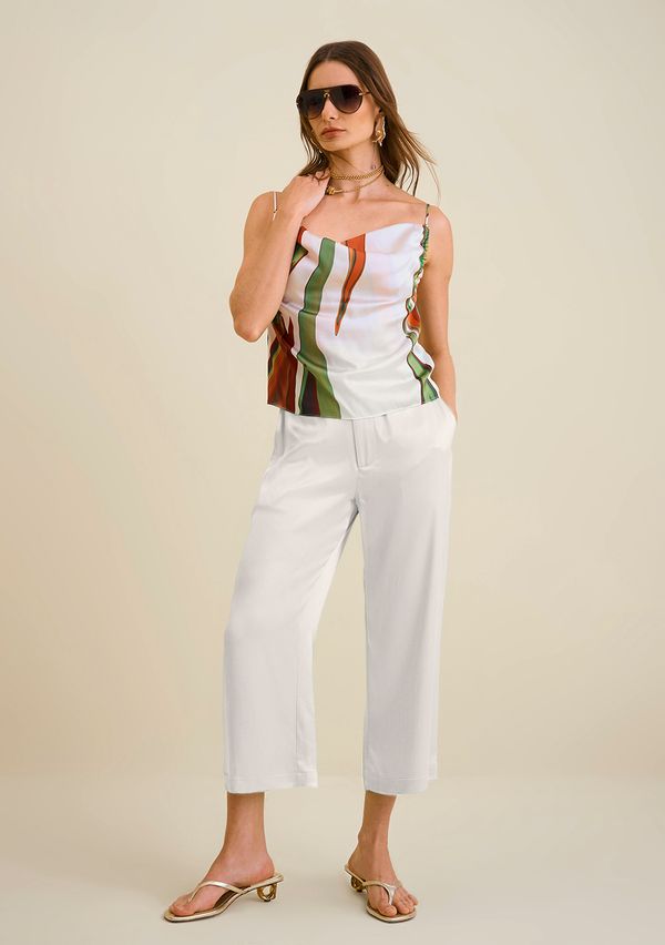 Calça Morena Rosa Wide Cós Alto Com Bolso Off White 38