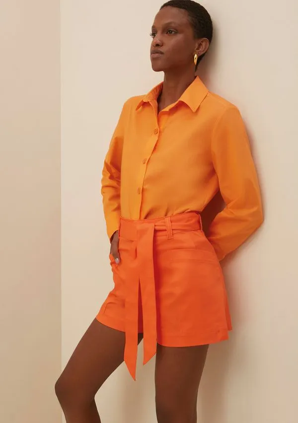 Shorts Morena Rosa Alfaiataria Com Faixa Laranja 44