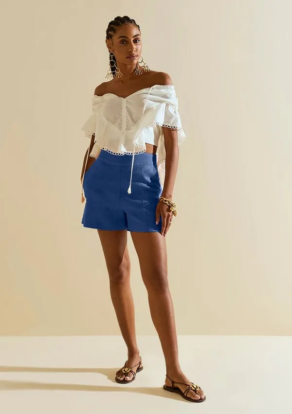 Shorts Morena Rosa Reto Alta Azul Escuro 40
