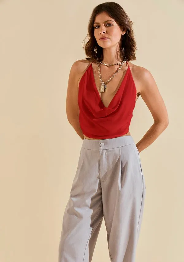 Regata Morena Rosa Solta Decote Costas Cropped Vermelho M