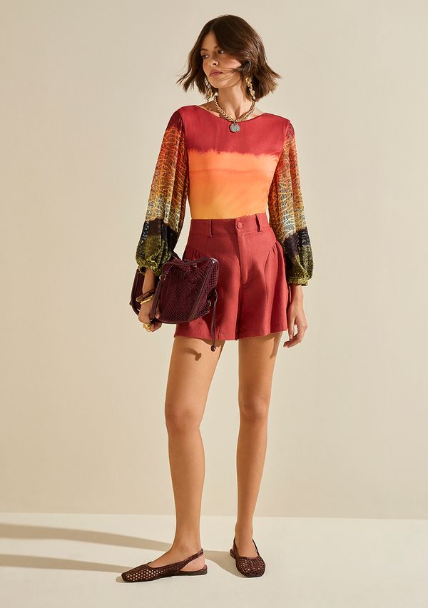 Shorts Morena Rosa Amplo Alta Bordo 38