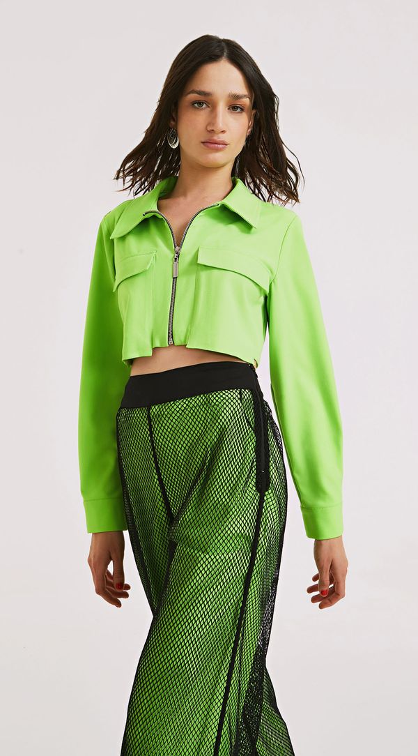 Jaqueta Morena Rosa Cropped Detalhe Zíper Verde Claro M