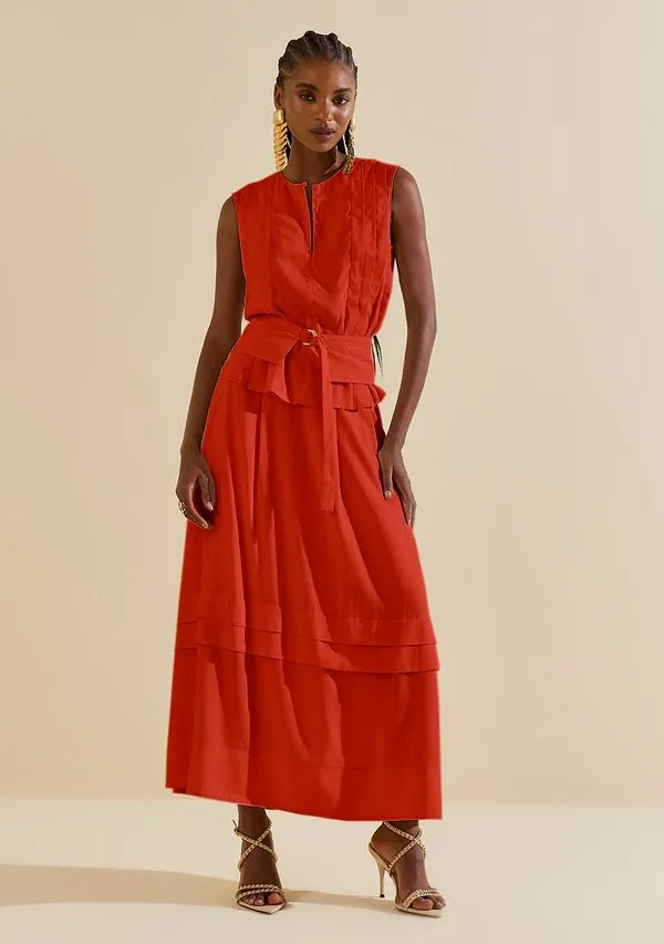 Saia Morena Rosa Evasê Alta Midi Vermelho 40