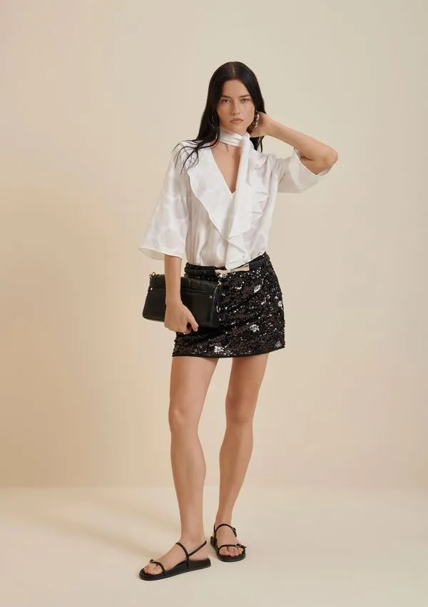Saia Morena Rosa Mini Reta Paetê Preto 44