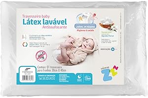 Travesseiro para Bebê Látex Lavável- Capa em Percal 180 frios - Integralmente lavável em máquina - P/fronhas 30x40cm - Fibras
