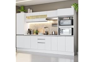 Madesa Cozinha Completa Smart 100% MDF 300 cm Modulada com Armário, Balcão e Tampo, Branca, para Cozinha