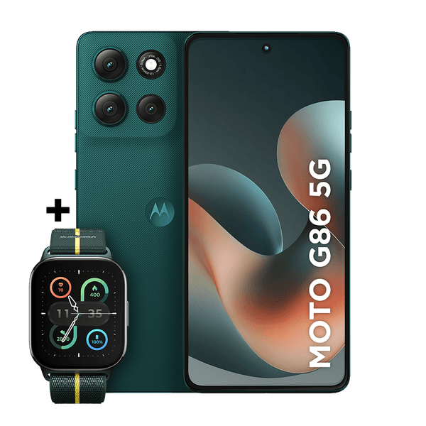 Kit smartphone moto g86 512 GB + moto watch fit 24GB (12GB RAM+12GB Ram Boost) Tela 1.5K pOLED, 50MP Sony camera OIS Moto AI, videos em 4K, IP68 + IP69 - Verde Escuro