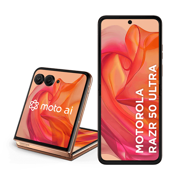 Smartphone Motorola Razr 50 Ultra 5G 512GB 24GB (12GB RAM + 12GB RAM Boost) Tela dobrável 6,9" pOLED e externa 4” Moto AI camera IPX8 - Peach Fuzz - Vegan Leather