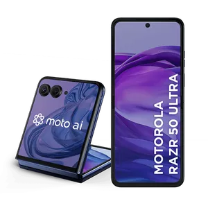Smartphone Motorola Razr 50 Ultra 5G 512GB 24GB (12GB RAM + 12GB RAM Boost) Tela dobrável 6,9" pOLED e externa 4” Moto AI camera IPX8 - Navy Blue - Vegan Leather