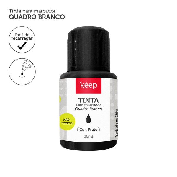 Tinta Refil Para Marcador de Quadro Branco 18ml Preto Caixa c/12 Unidades Keep - MR041OUT [Reembalado] MR041OUT