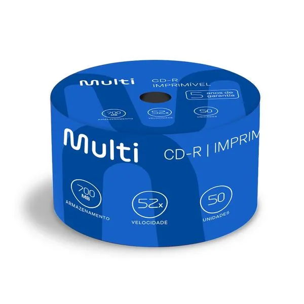 Mídia Cd-R Vel. 52X - 50 Un. Shrink Imprimível Branco Multilaser - CD052 CD052
