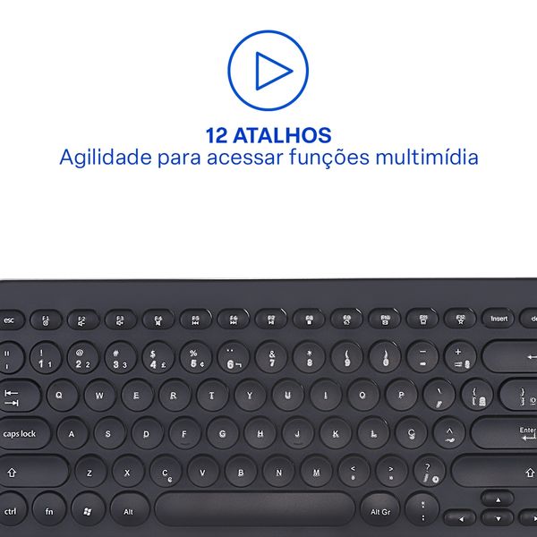 Teclado Com Fio Compact Multimídia Cabo de 130cm Teclas Redondas USB Preto Multi (Multilaser) - TC234OUT [Reembalado] TC234OUT