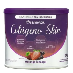 Colágeno em Pó Sanavita Skin Morango com Açaí 200g