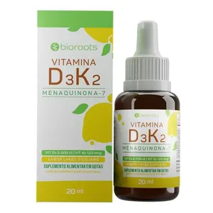 Vitamina D3 2000UI + Vitamina K2 120mcg Bioroots Sabor Limão Siciliano 20ml Gotas