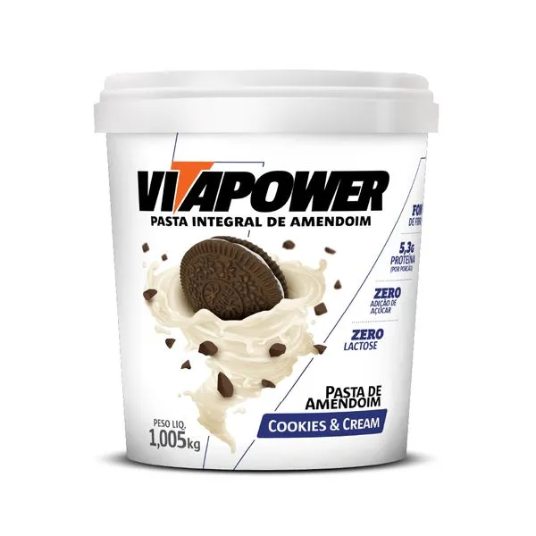 VITAPOWER®: Pasta de Amendoim Sabor Cookies e Cream 1005g Pasta de Amendoim Gourmet Cookies e Cream 1.005g - Vitapower