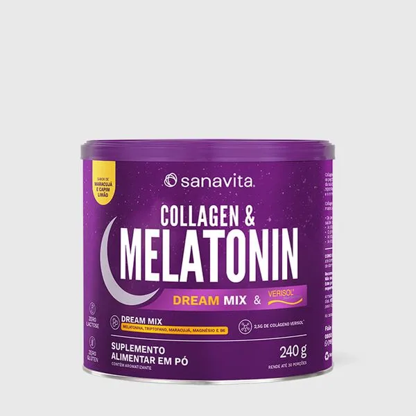Collagen & Melatonin Colágeno com Melatonina - Sabor Maracujá e Capim Limão. 240g | 30 doses