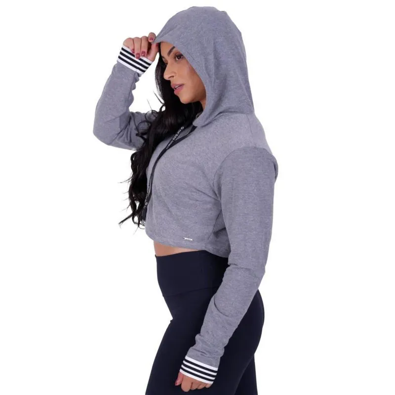 CROPPED MOLETINHO ALGODÃO FEMININO CASUAL CAPUZ ORBIS - cinza, G