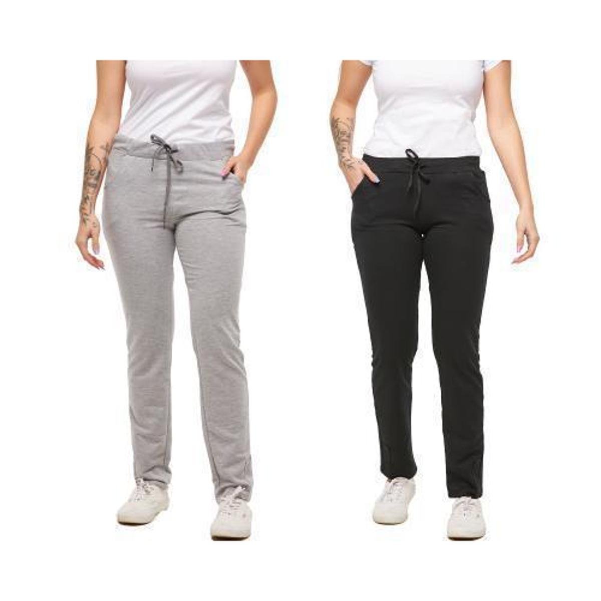 Kit com 02 Calças de Moletom Feminino Slim Skinny Sport Casual F1