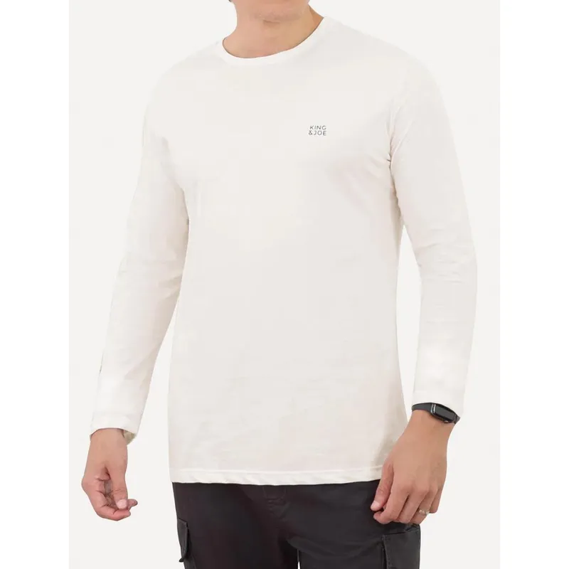 Camiseta King & Joe Masculina Manga Longa Basic Dark Small Logo Off-White