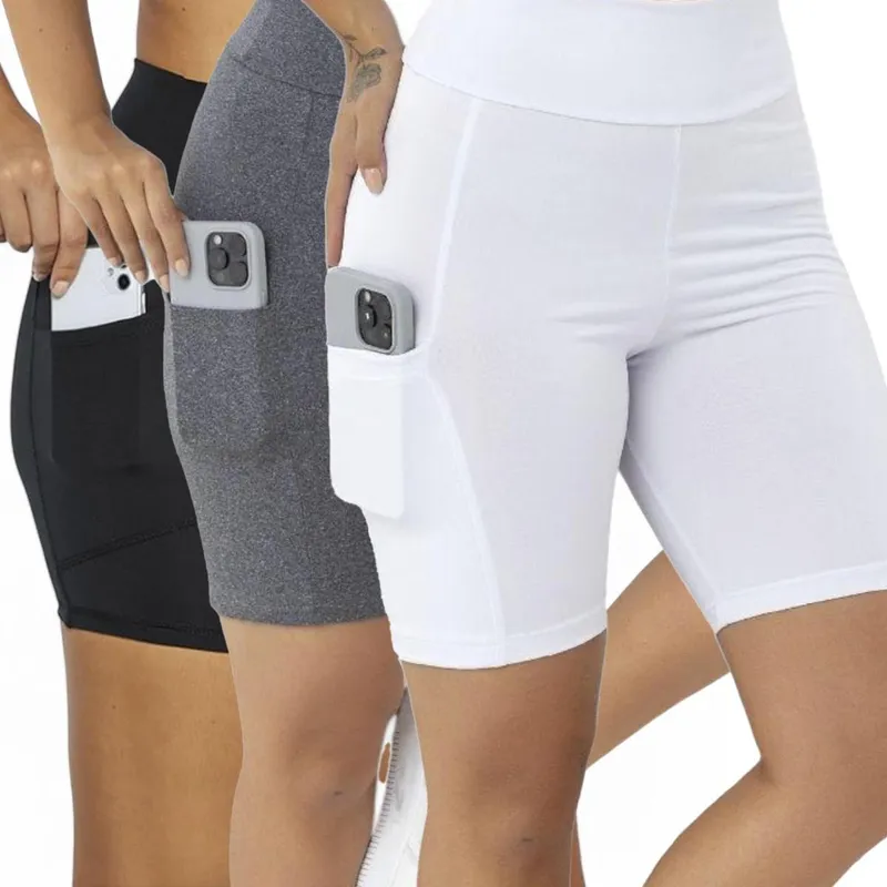 KIT 3 SHORTS Bermuda Leg Legging LISO com BOLSO Suplex Reforçado Fitness Academia Yoga 1055