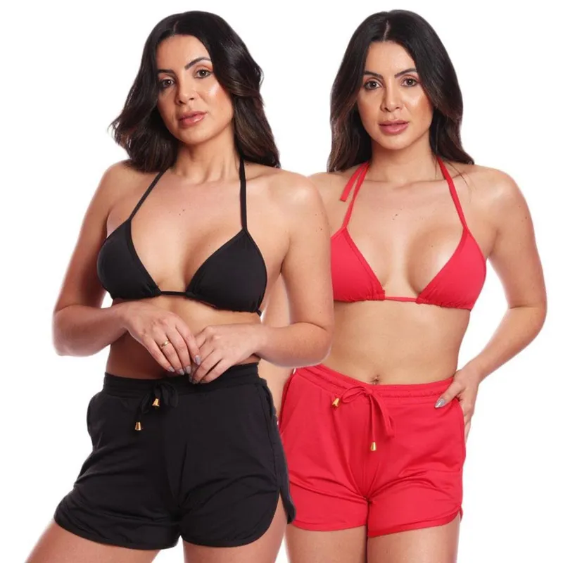 Kit 2 Triquinis Conjunto Fita + Short Verão Praia