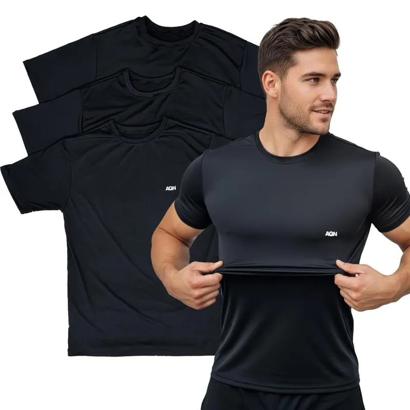 Kit 3 Camiseta Fitness Treino Casual Academia MAsculina AQN SPORT