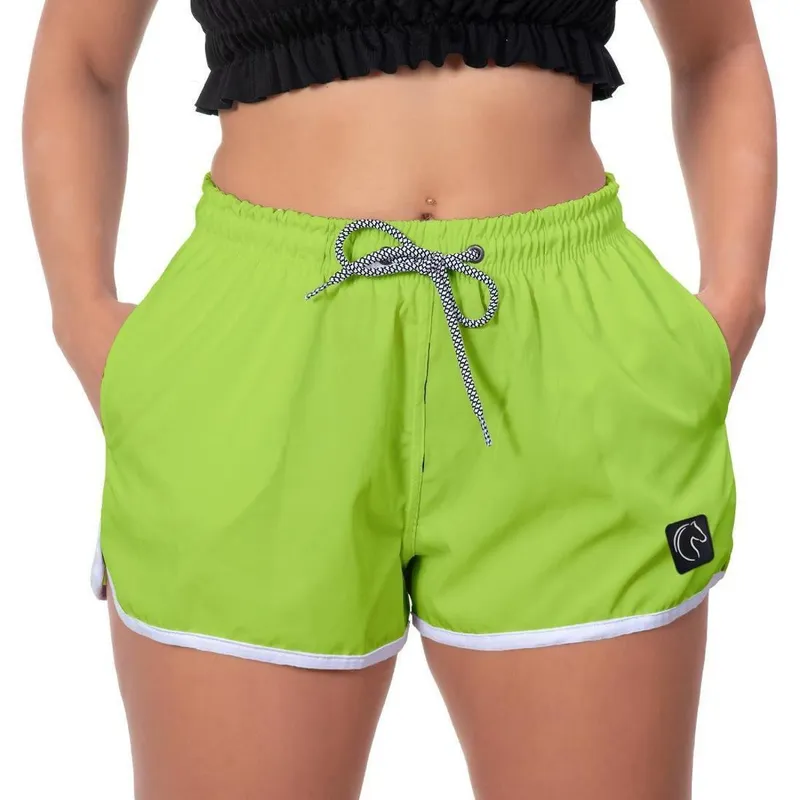 Short Praia Premium Feminino Verde Liso Academia Fitness Caminhada Casual Esporte