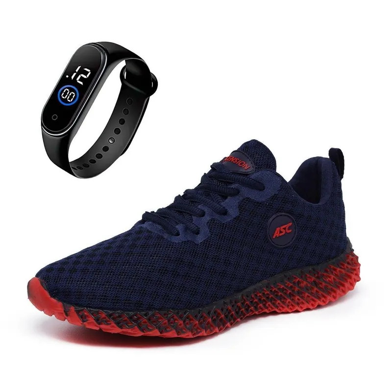Kit Tenis Maculino Confotavel com Relogio Digital para Treinos, Caminhadas e Dia a Dia