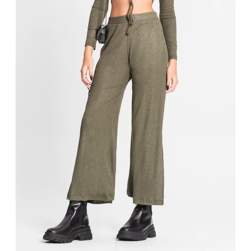 Calça Juvenil Feminina Em Ribana Canelada Minty Verde