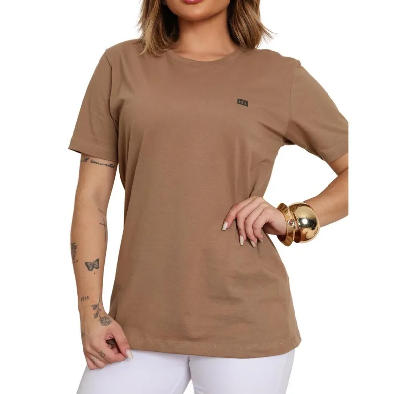 Camiseta Básica Feminina Slim Fit Algodão Lisa Várias Cores